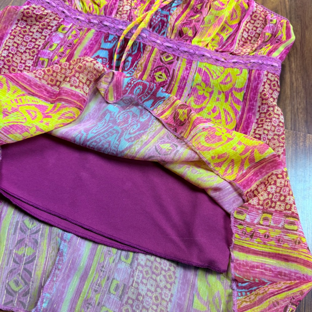 Y2K Pink Yellow Paisley Metallic Empire Waist Cami Top Juniors Small Jordache - Picture 8 of 8